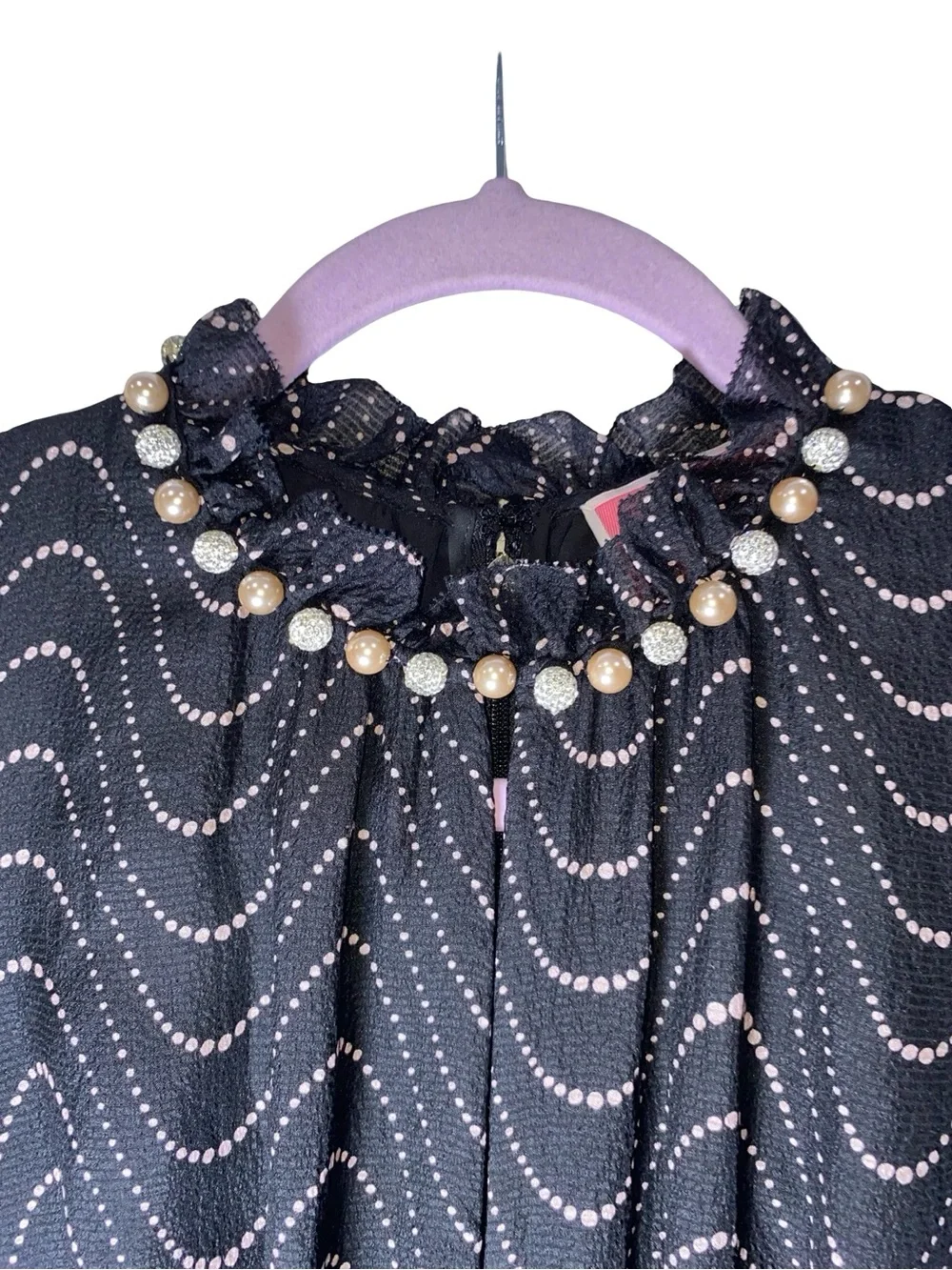 Kate Spade New York Wavy Dot Silk Midi Dress with Pearl Embellished Collar